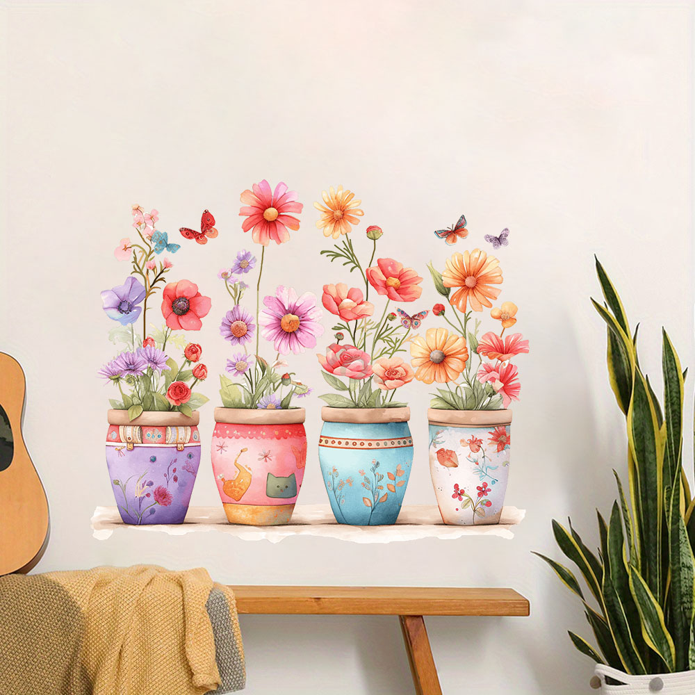 Baby Nursery Vase - Watercolor Whimsical Flower Pot Wall Stickers