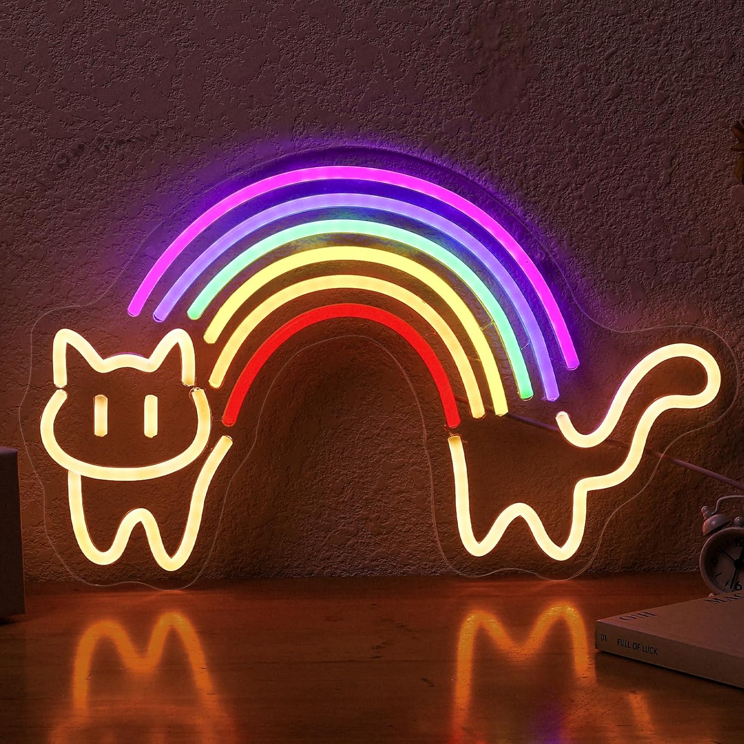 Baby Nursery Wall Lights - Rainbow Cat Neon Sign Cute Cat