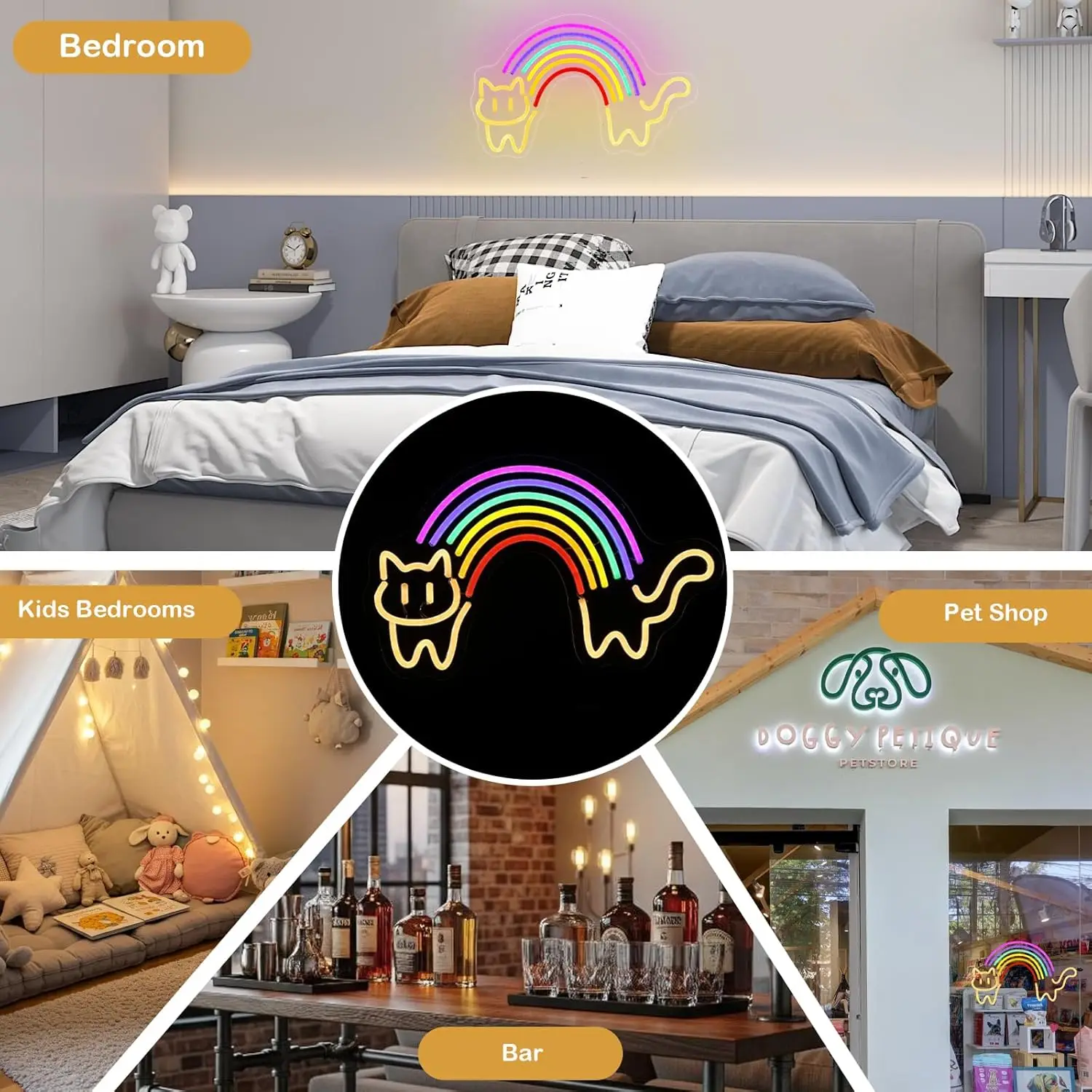 Rainbow Cat Neon Sign Cute Cat - Baby Nursery Wall Lights recension och pris