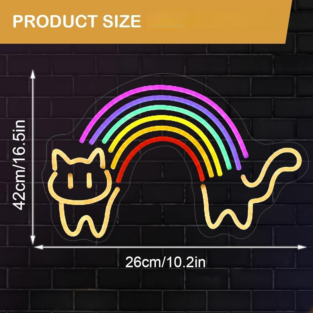 Rainbow Cat Neon Sign Cute Cat - Baby Nursery Wall Lights recension och pris